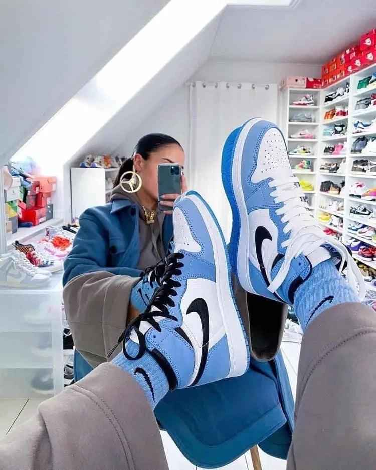 Custom Blue Black White Jordan 1 High Q SneakerNational