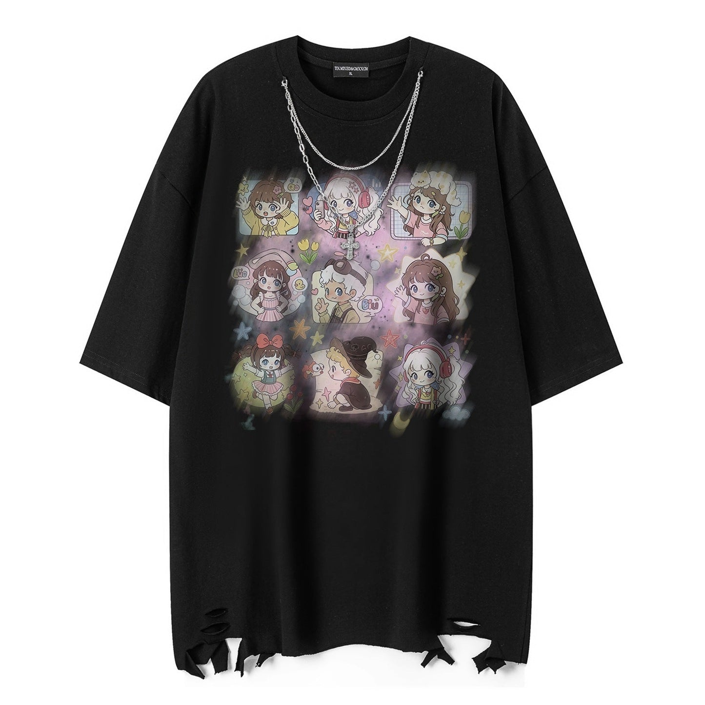Q-version girls' printed short sleeved shirt