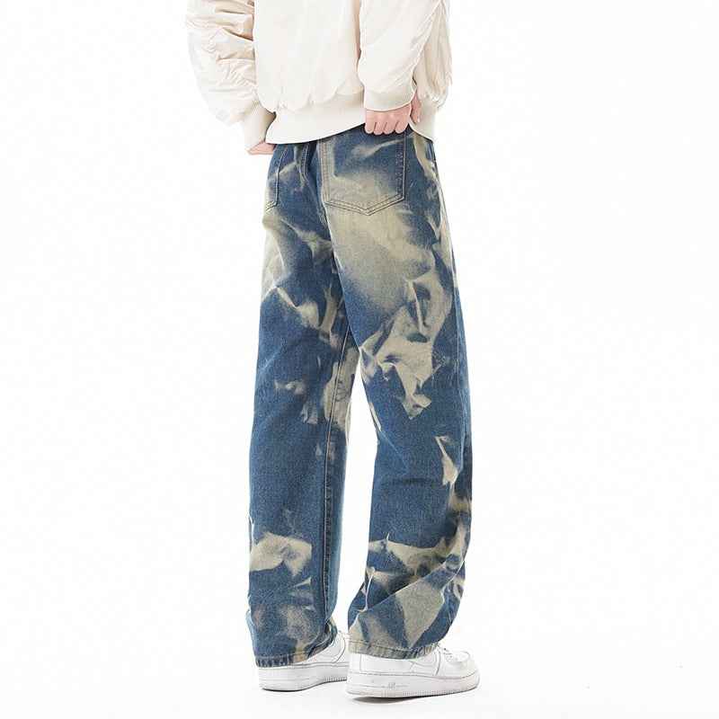 Street Style Gray Green Camouflage Denim Pants Men