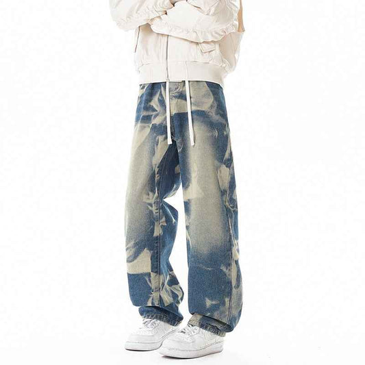 Street Style Gray Green Camouflage Denim Pants Men
