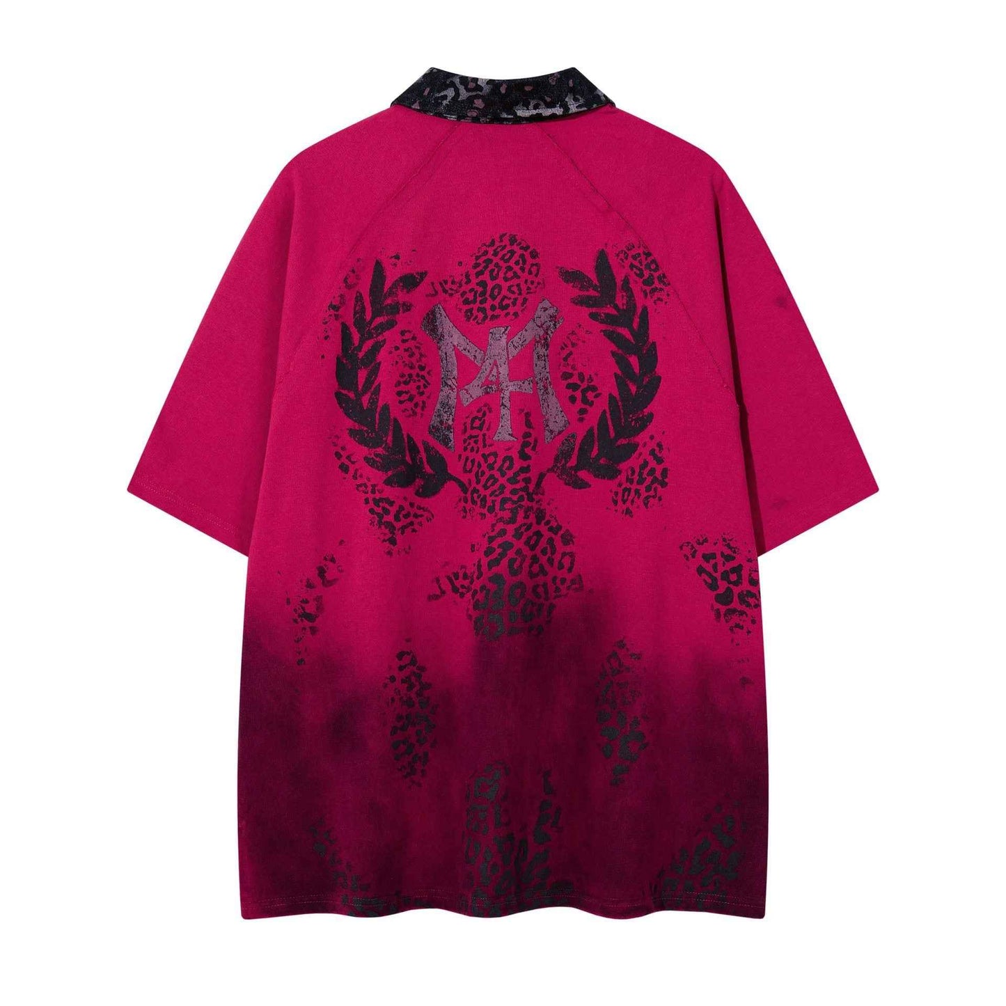 Gradient blend leopard print short sleeved shirt
