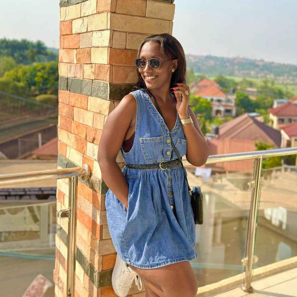 Casual Double Pocket Button-Up Mini Sleeveless Denim Dress