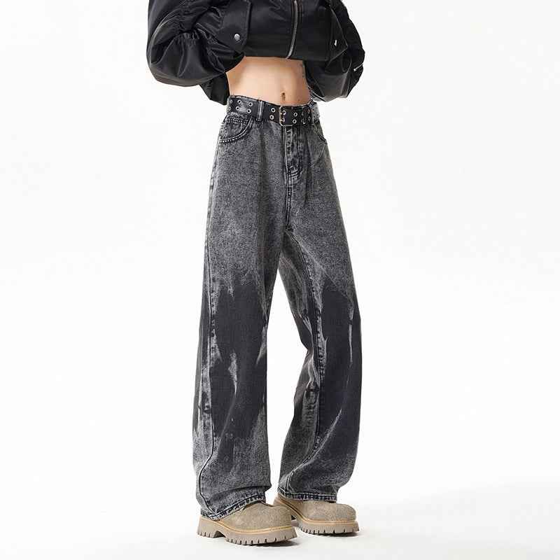 Dye-Printed Street-Style Denim Pants for Men