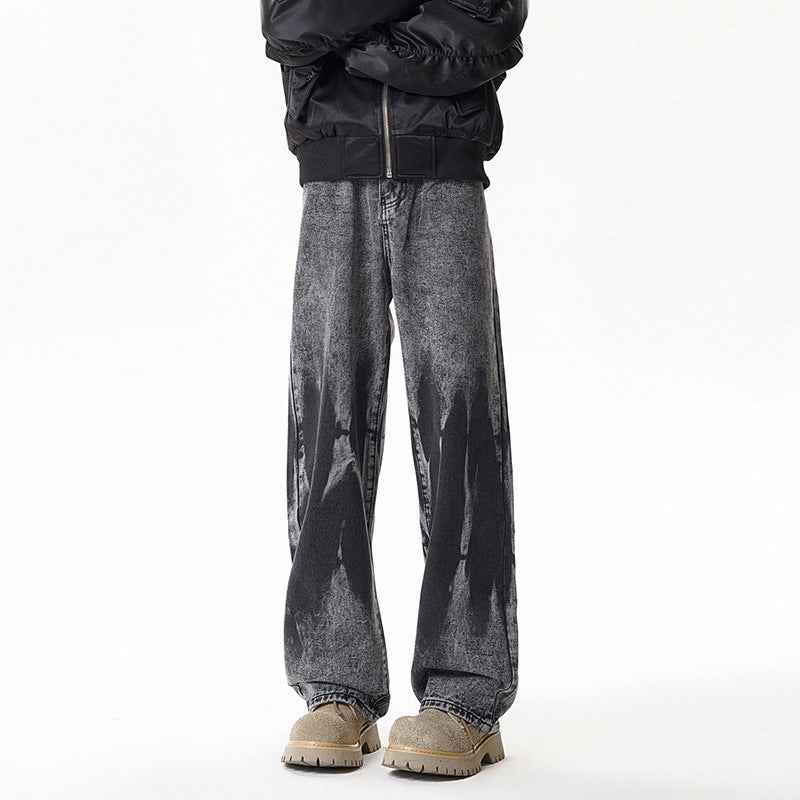 Dye-Printed Street-Style Denim Pants for Men