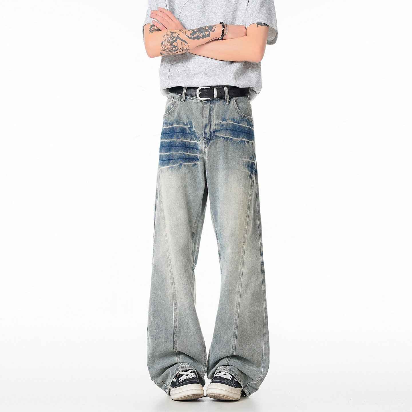 Cleanfit Light Blue Lightning Pattern Denim Pants