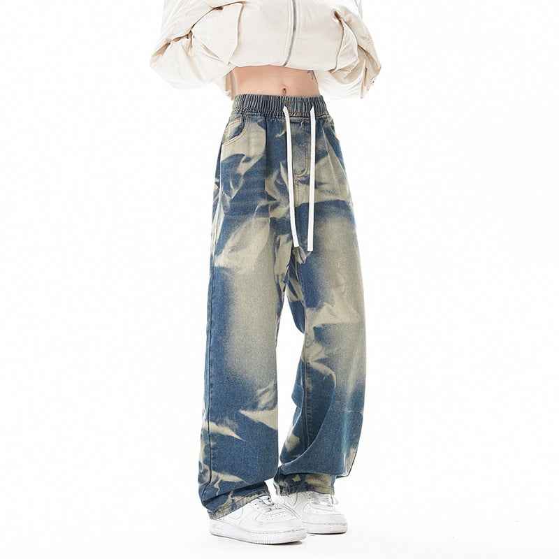 Street Style Gray Green Camouflage Denim Pants Men