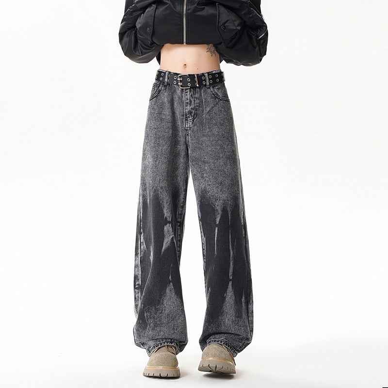 Dye-Printed Street-Style Denim Pants for Men