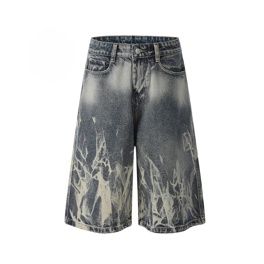 Flame Wash Denim Shorts