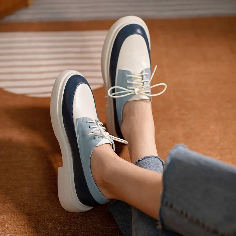Natural Genuine Leather Flats Shoes Women Round Toe Casual Shoes Cross Tied Flats Footwear Female Shoes Spring 2025 New Pumps
