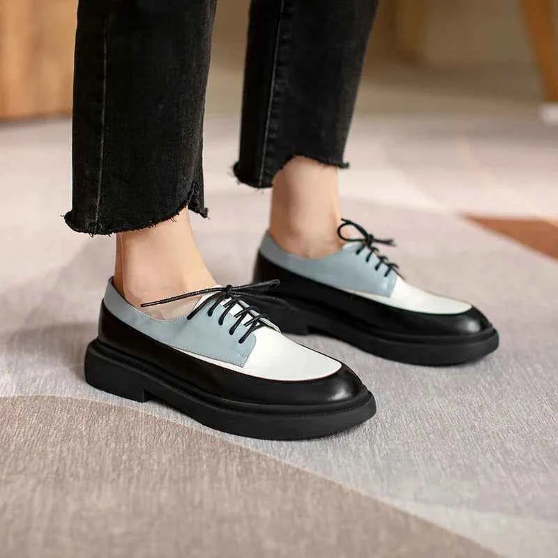 Natural Genuine Leather Flats Shoes Women Round Toe Casual Shoes Cross Tied Flats Footwear Female Shoes Spring 2025 New Pumps