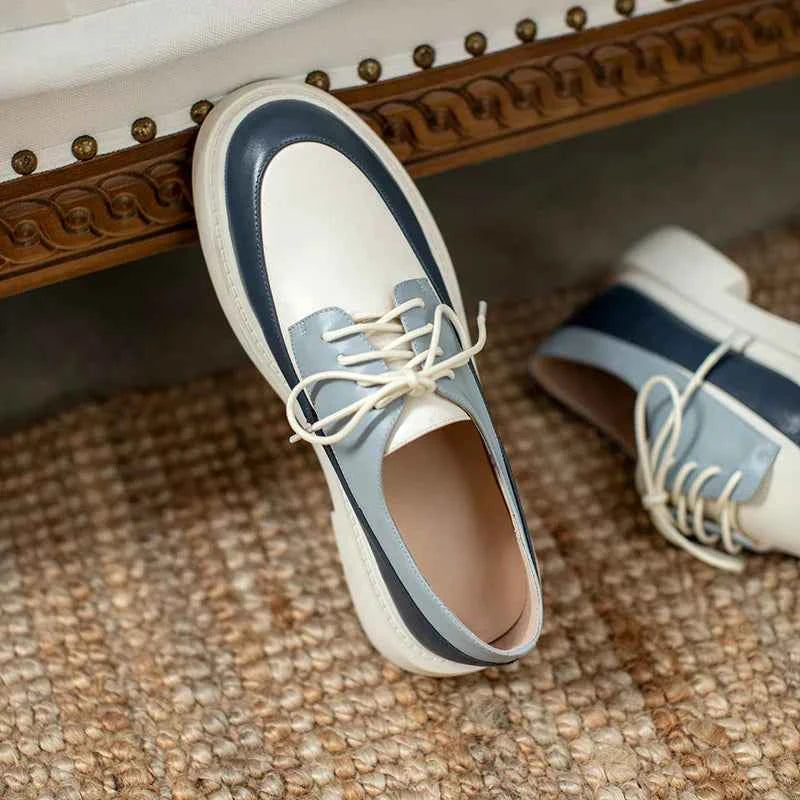 Natural Genuine Leather Flats Shoes Women Round Toe Casual Shoes Cross Tied Flats Footwear Female Shoes Spring 2025 New Pumps