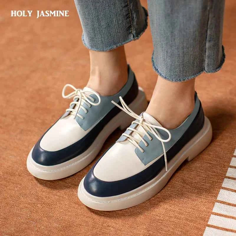 Natural Genuine Leather Flats Shoes Women Round Toe Casual Shoes Cross Tied Flats Footwear Female Shoes Spring 2025 New Pumps