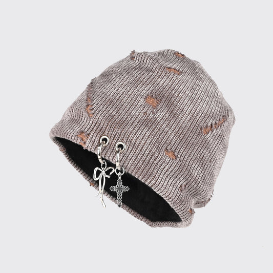 Retro Wasteland Style Distressed Knit | Hanging Charm Beanie