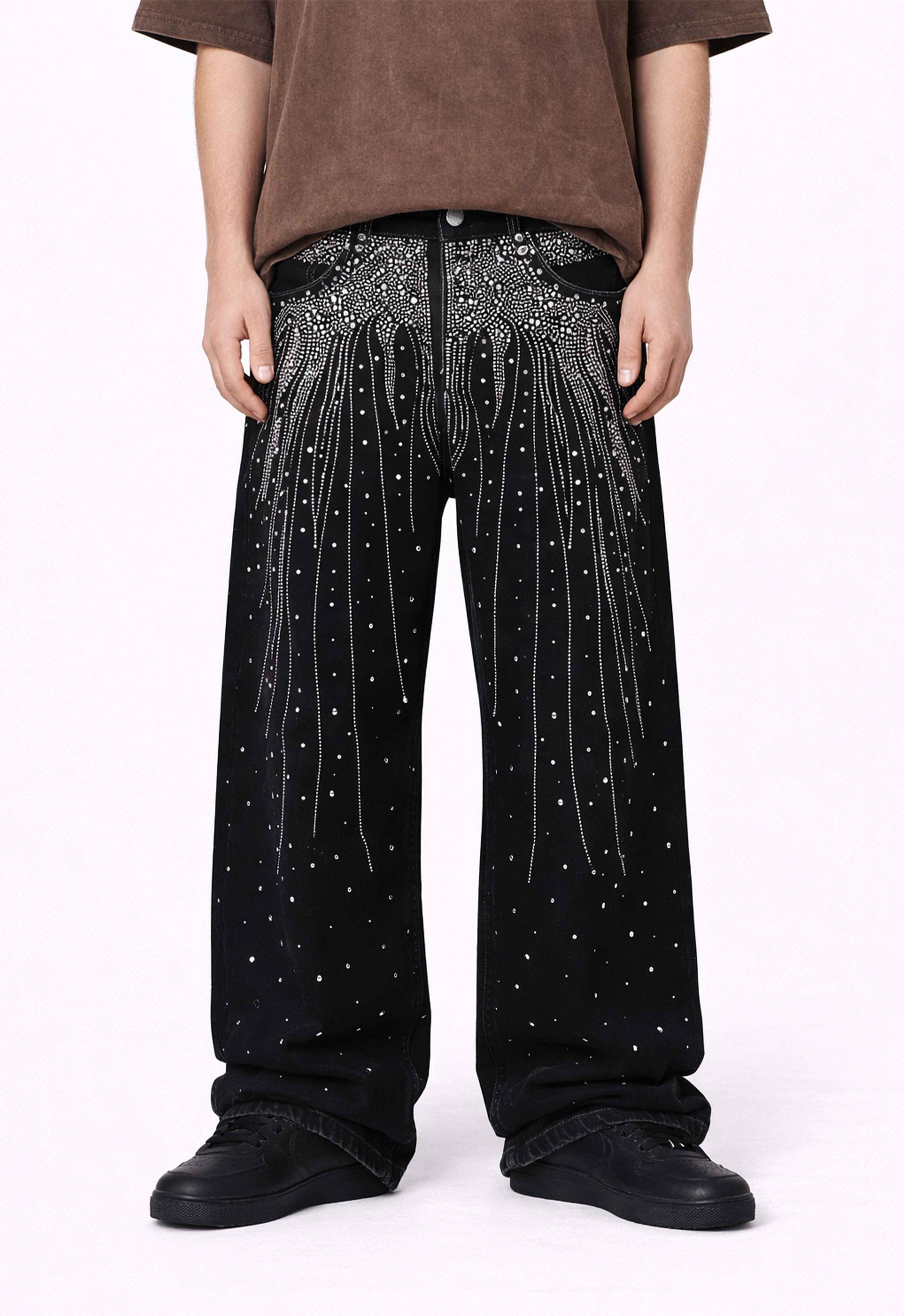 NOIR FLORAL RHINESTONE DENIM