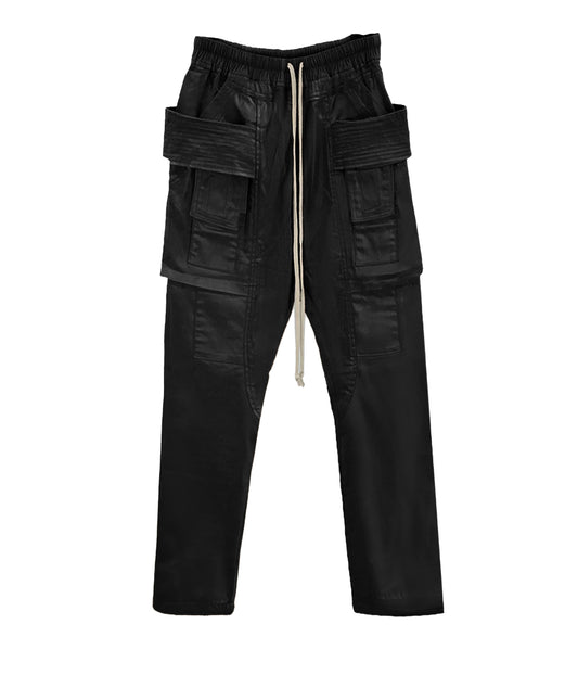 WAXED DROP-CROTCH DRAWSTRING CARGO PANTS - JUSTLUXURY