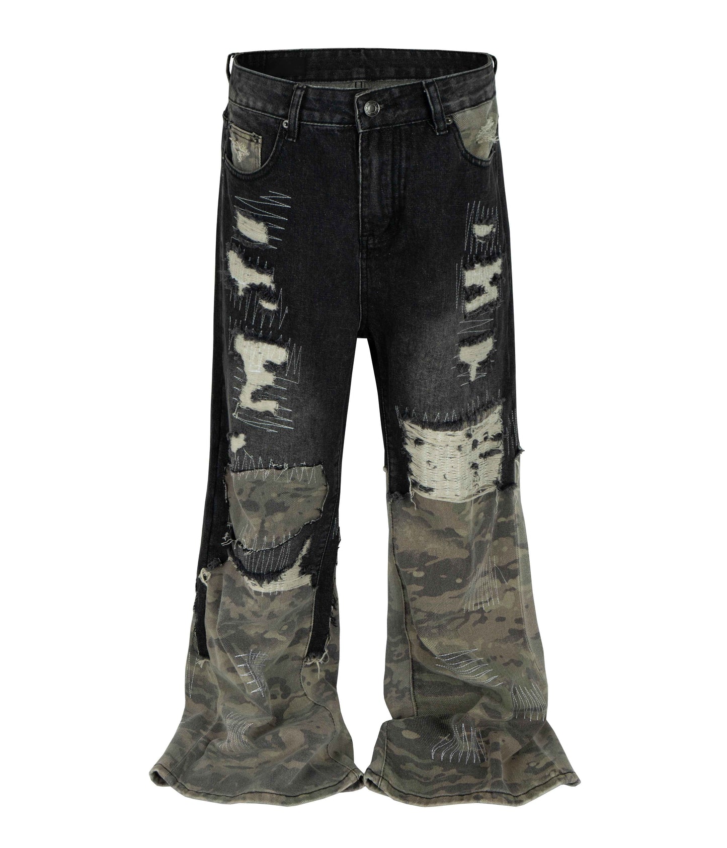NOIR SCAB CAMO FLARE DENIM