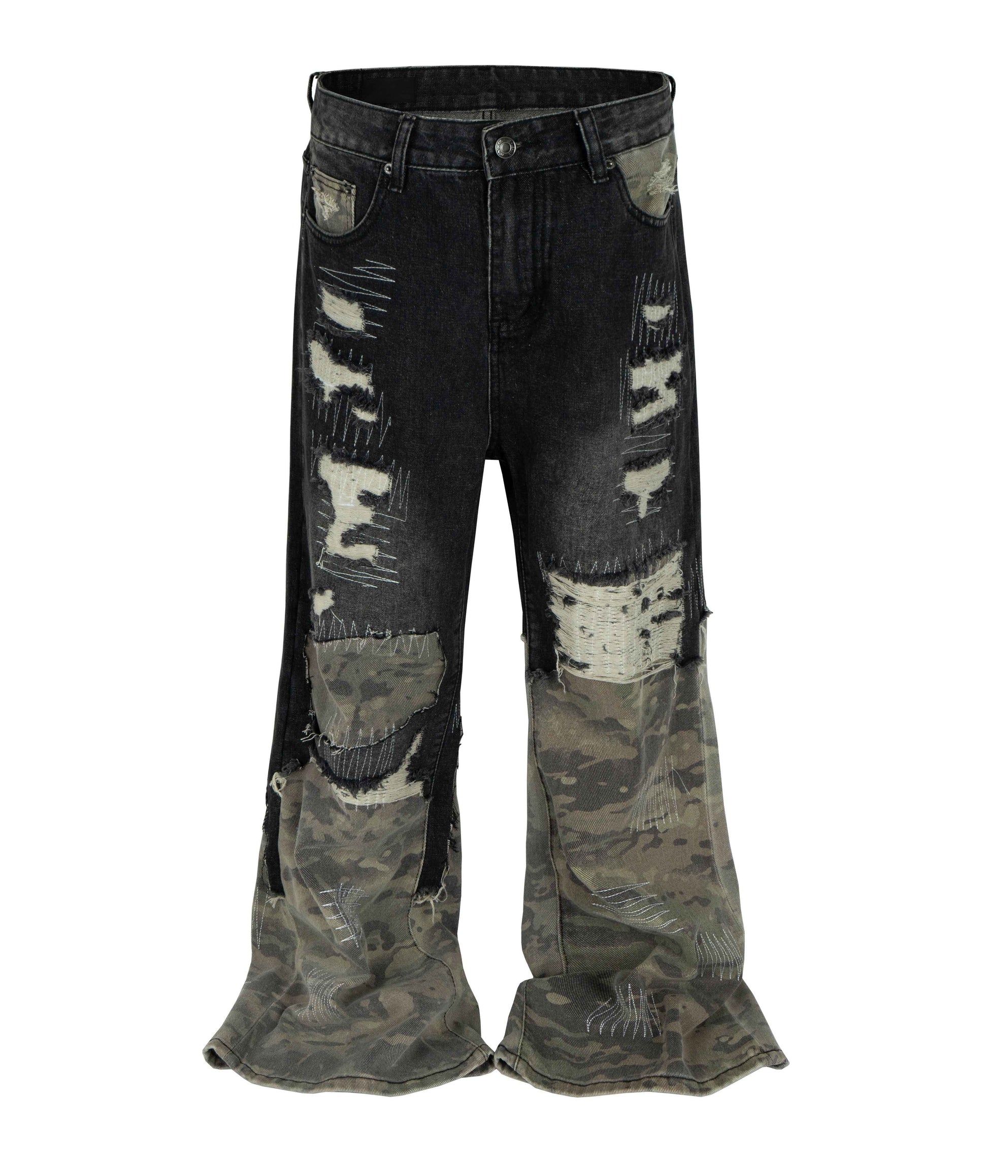 NOIR SCAB CAMO FLARE DENIM