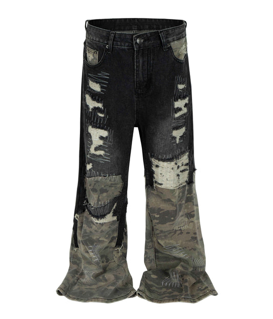 NOIR SCAB CAMO FLARE DENIM