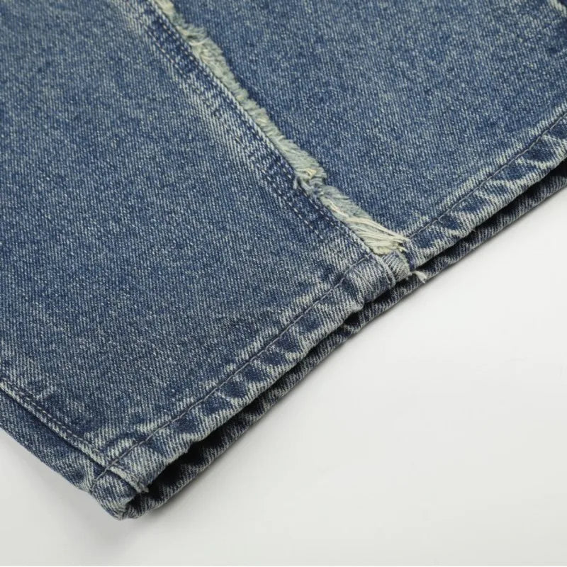American Retro Patchwork Curved Knife Jeans - OMYGOODS