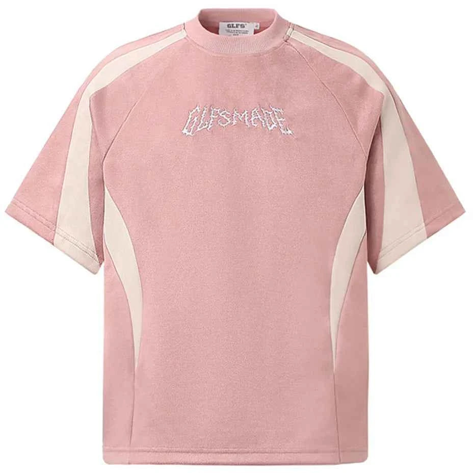 Streetwear Suede T Shirts Patchwork Oversized Hip Hop T-shirts