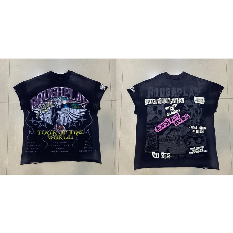 High Quality Heavy Fabric Fashion Loose Casual Rhinestore T-shirts