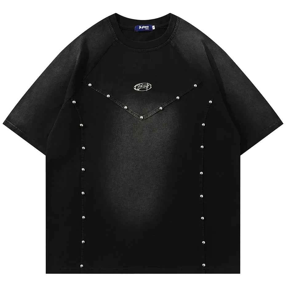 Oversized Rivet Patchwork Streetwear T Shirts