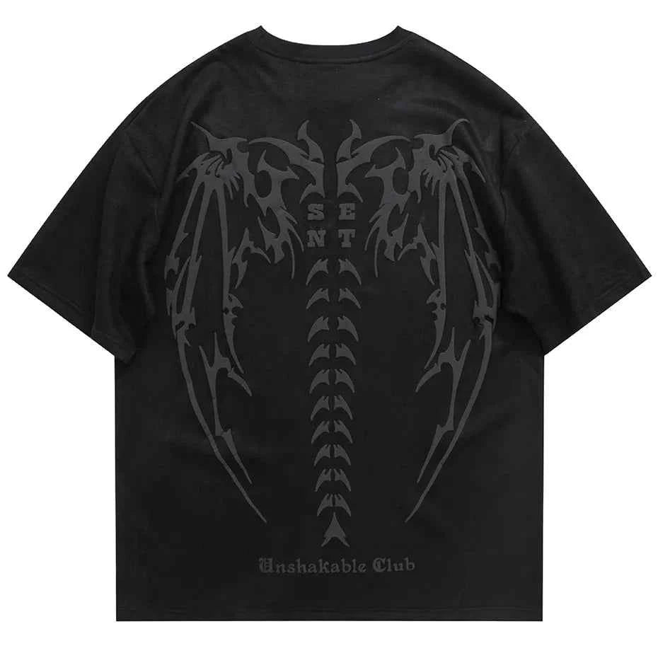 Skeleton Wings Graphic Streetwear Oversized Unisex T-shirt