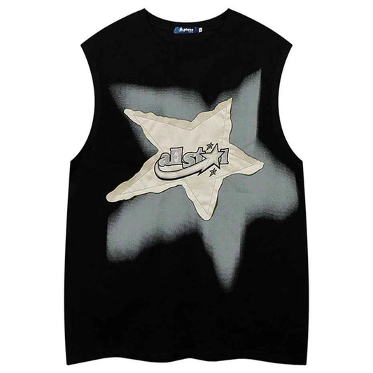 Star Patchwork Streetwear Oversized Vest