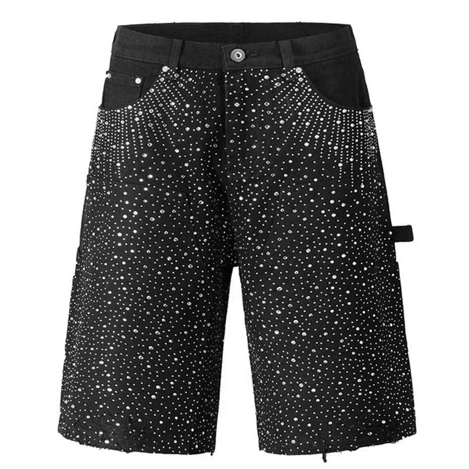 Streetwear Rhinestone Denim Shorts