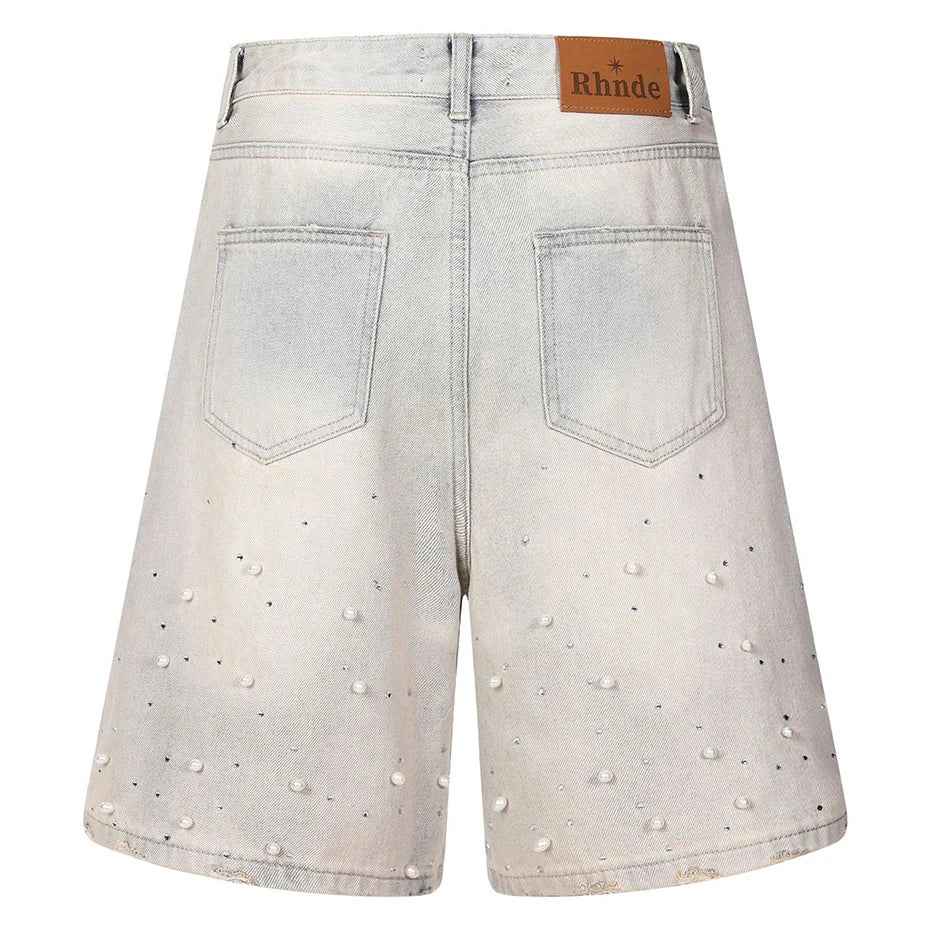 Streetwear Unisex Pearl Denim Shorts