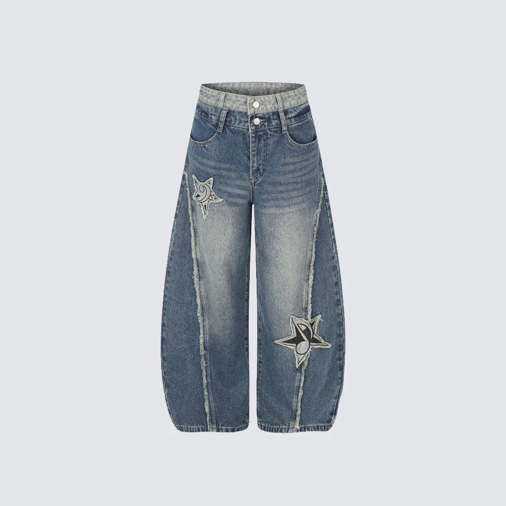American Retro Patchwork Curved Knife Jeans - OMYGOODS