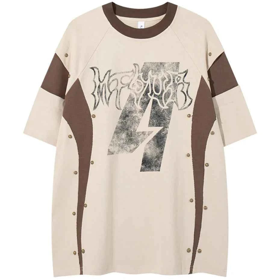 Rivet Patchwork Streetwear Oversized T-Shirts