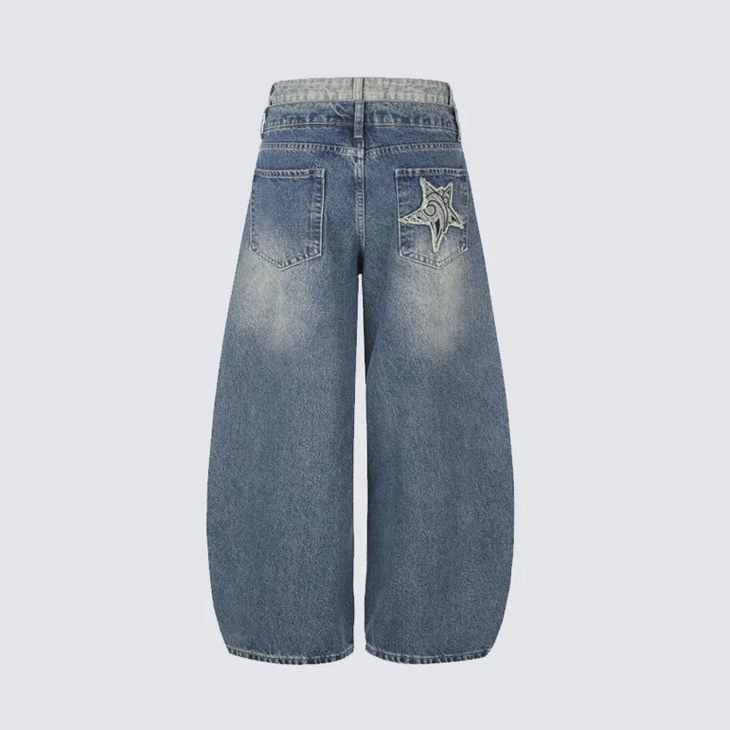 American Retro Patchwork Curved Knife Jeans - OMYGOODS