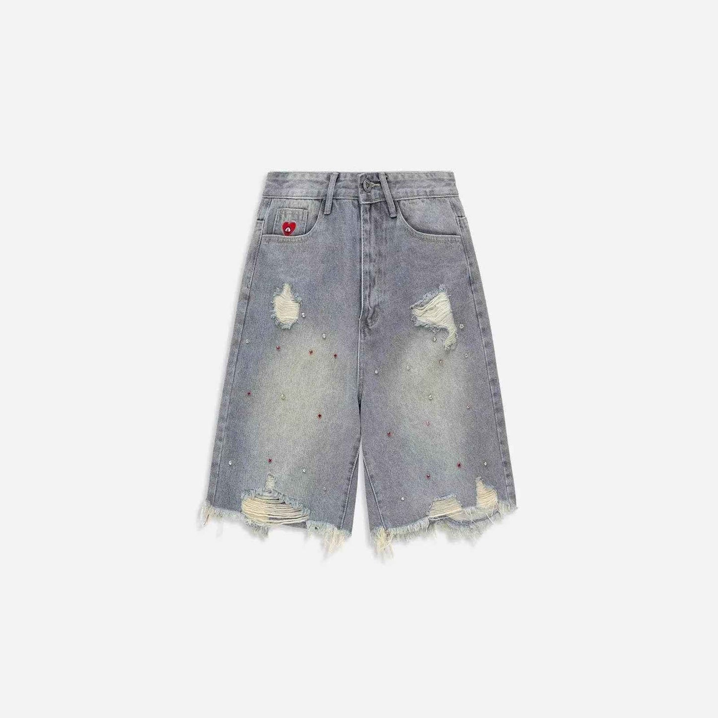 Rhinestone Embellished Pattern Embroidered Straight Denim Shorts