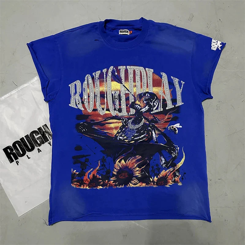 High Quality Heavy Fabric Fashion Loose Casual Rhinestore T-shirts