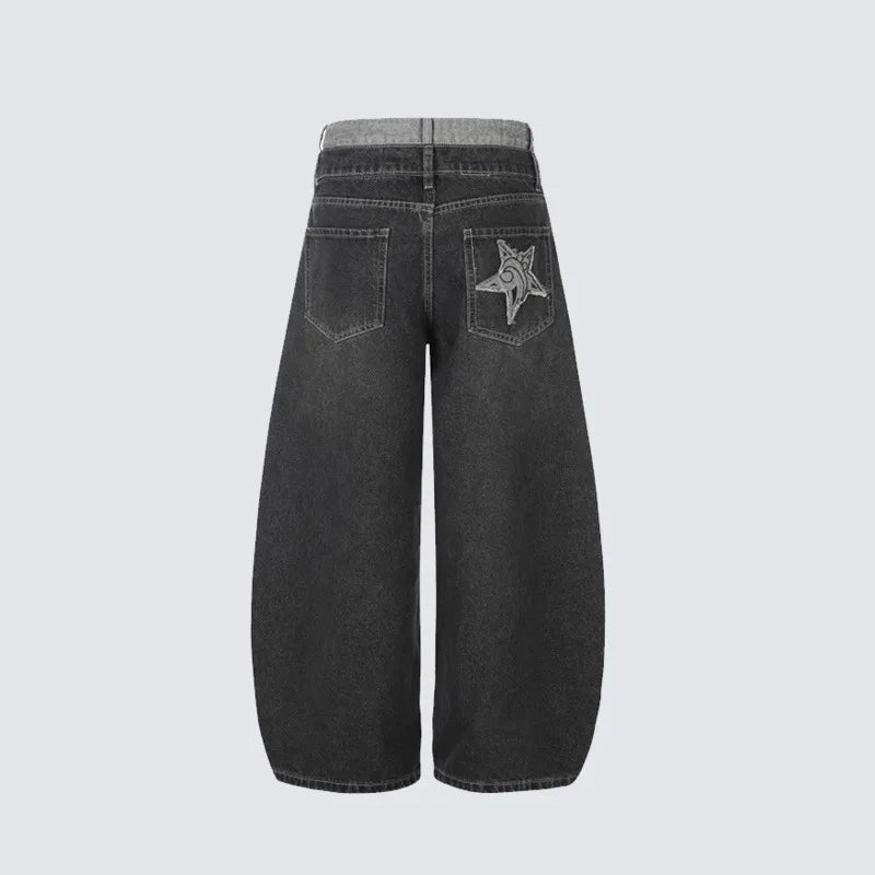 American Retro Patchwork Curved Knife Jeans - OMYGOODS