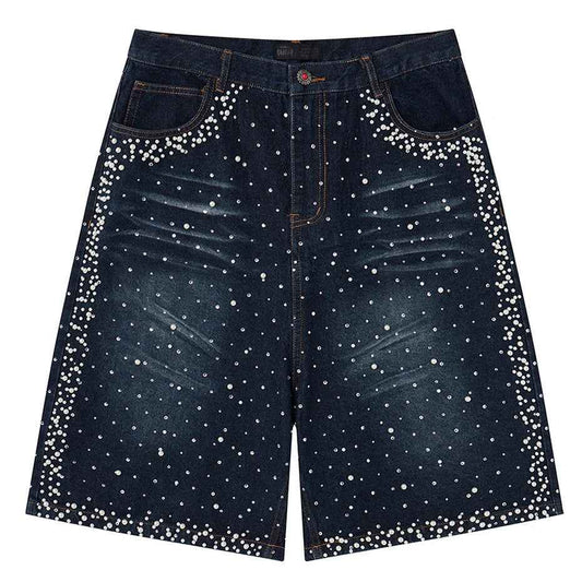 Streetwear Pearl Denim Shorts Unisex