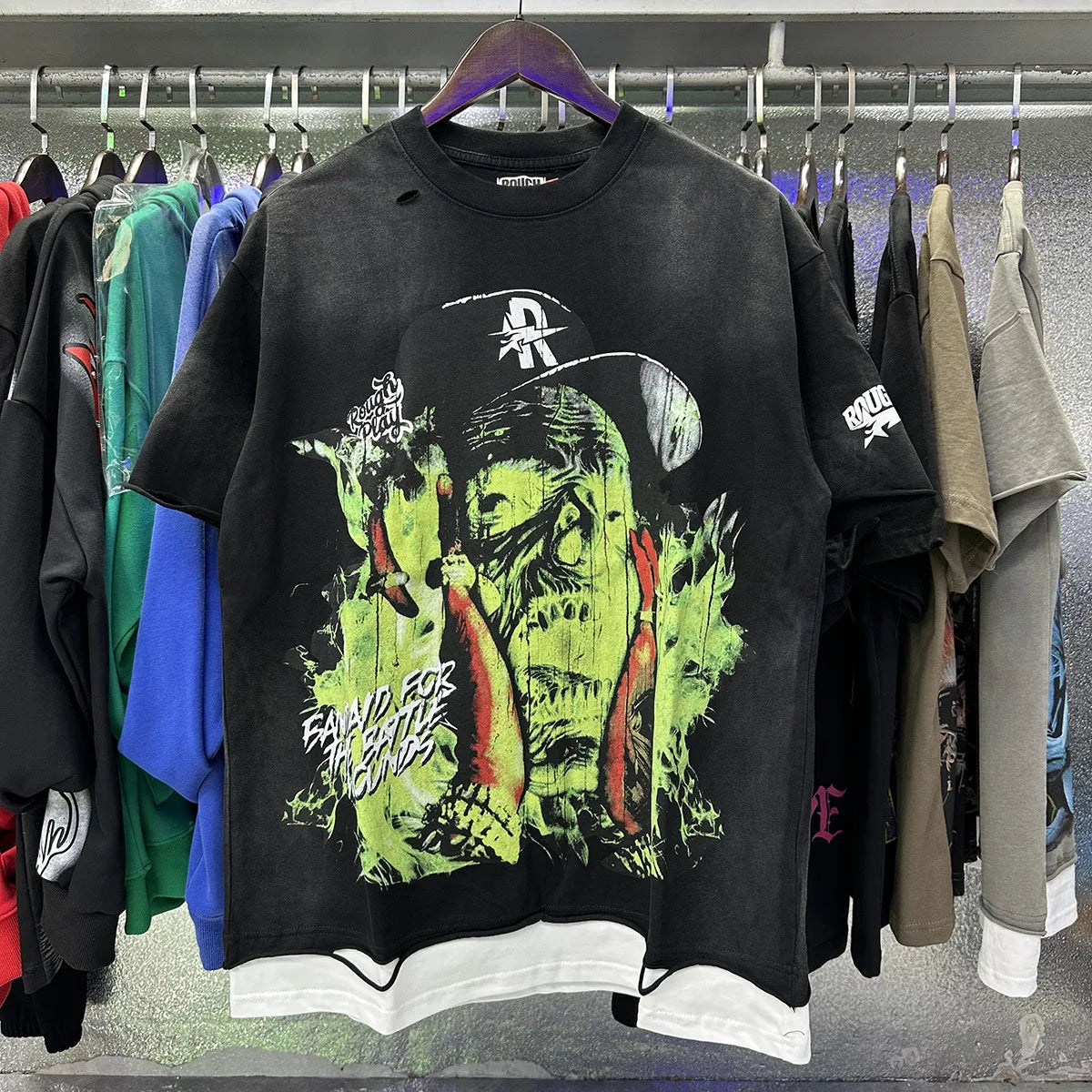 High Quality Heavy Fabric Fashion Loose Casual Rhinestore T-shirts