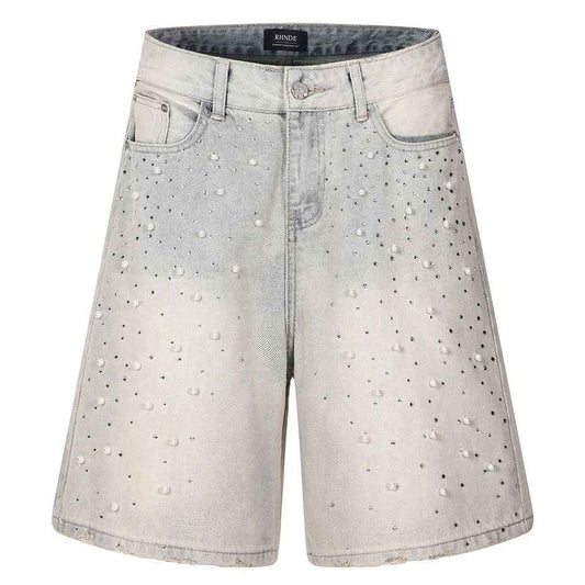 Streetwear Unisex Pearl Denim Shorts