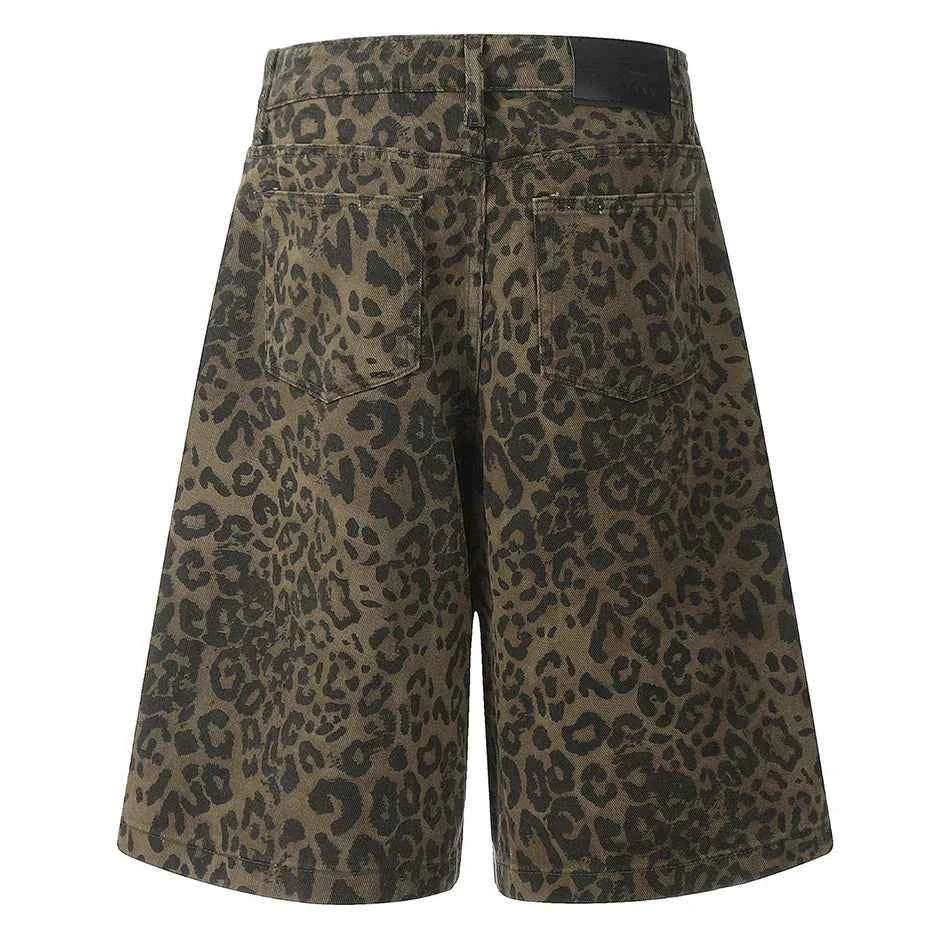 Streetwear Leopard Denim Shorts
