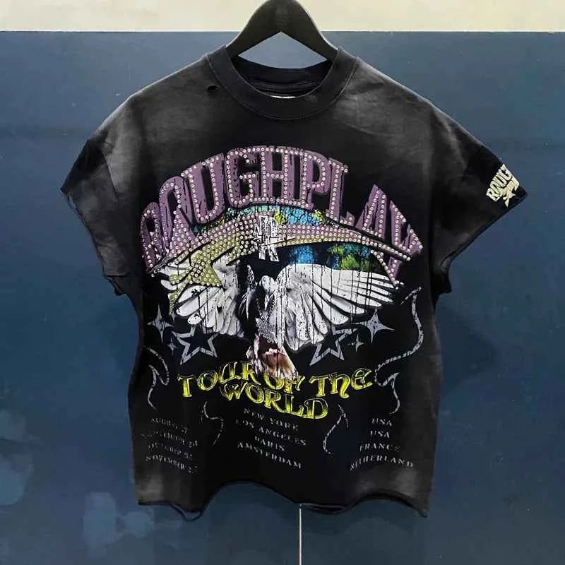 High Quality Heavy Fabric Fashion Loose Casual Rhinestore T-shirts