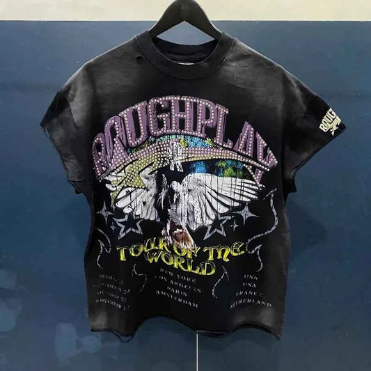 High Quality Heavy Fabric Fashion Loose Casual Rhinestore T-shirts