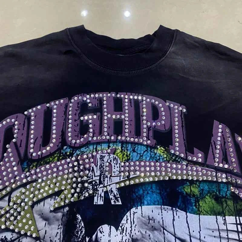High Quality Heavy Fabric Fashion Loose Casual Rhinestore T-shirts