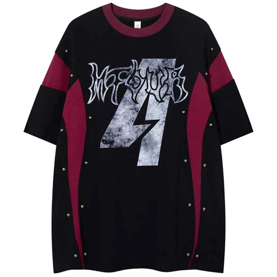 Rivet Patchwork Streetwear Oversized T-Shirts