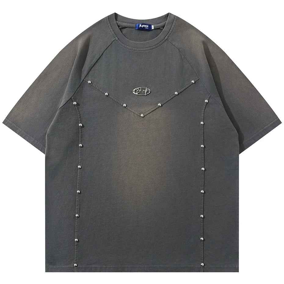 Oversized Rivet Patchwork Streetwear T Shirts