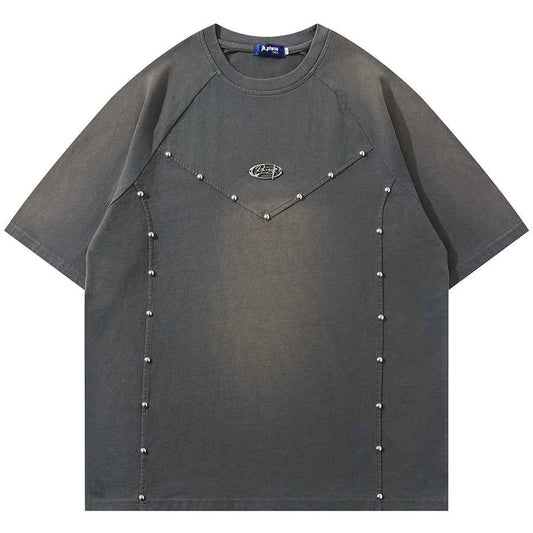 Oversized Rivet Patchwork Streetwear T Shirts