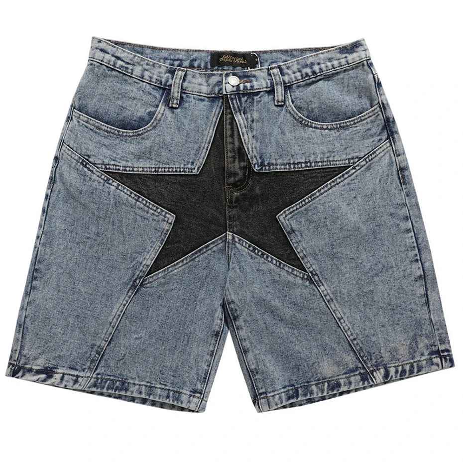 Streetwear Patchwork Oversized Denim Shorts