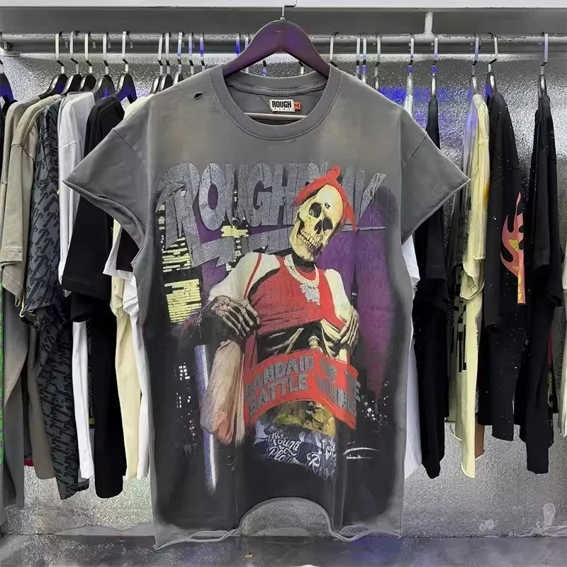 High Quality Heavy Fabric Fashion Loose Casual Rhinestore T-shirts