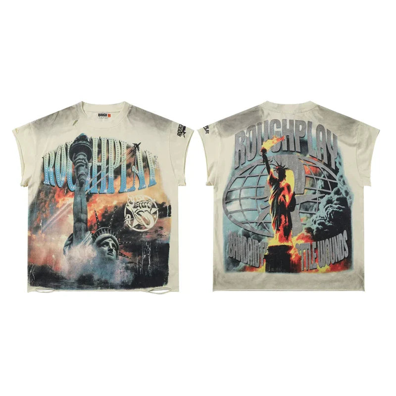 High Quality Heavy Fabric Fashion Loose Casual Rhinestore T-shirts