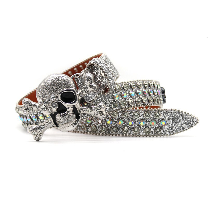 Skull Emblem | Rhinestone Slim Belt